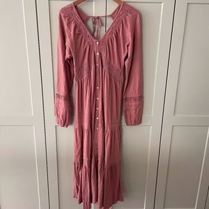 Lucky Brand Pink Cotton Peasant Dress Small